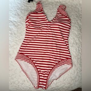 One piece red and white swimsuit
